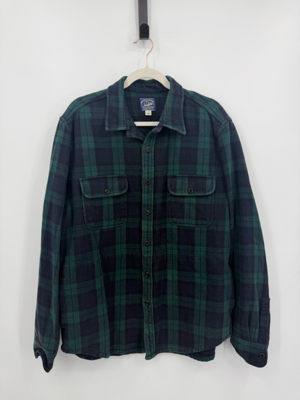 J crew Heavyweight blanket cloth shirt-jacket at343 blue green plaid sz L